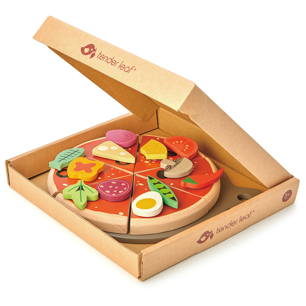 Tender Leaf wooden kitchen play food pizza set for children with 12 slices pretend play tea party gift present idea
