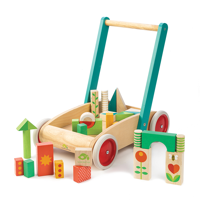 Tender Leaf Toys sustainable wooden baby walker with blocks for toddlers and children