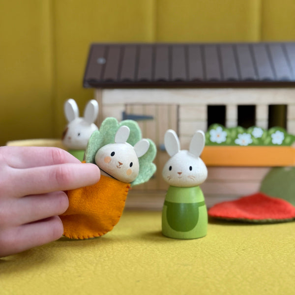 DIY felt carrot craft for kids with wooden bunny toy