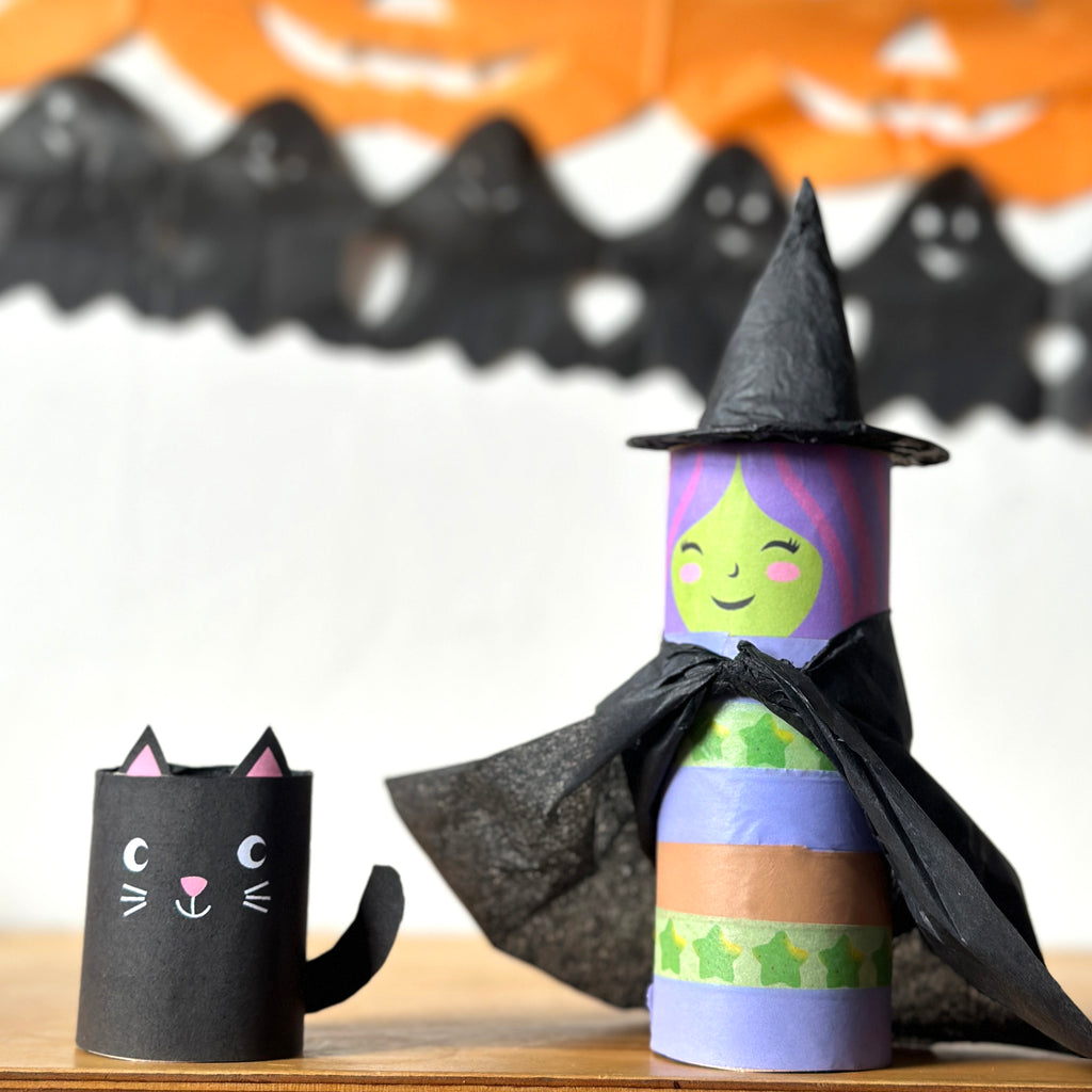 Halloween Fun: Create a Spooky Witch and Cat with Wooden Toys!