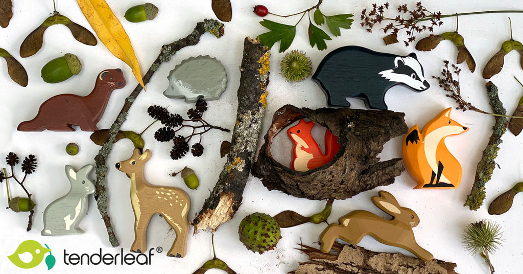A woodland walk with the kids featuring our sustainable wooden toy animals