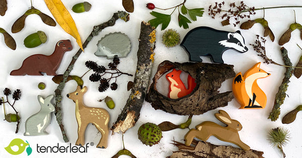 A woodland walk with the kids featuring our sustainable wooden toy animals