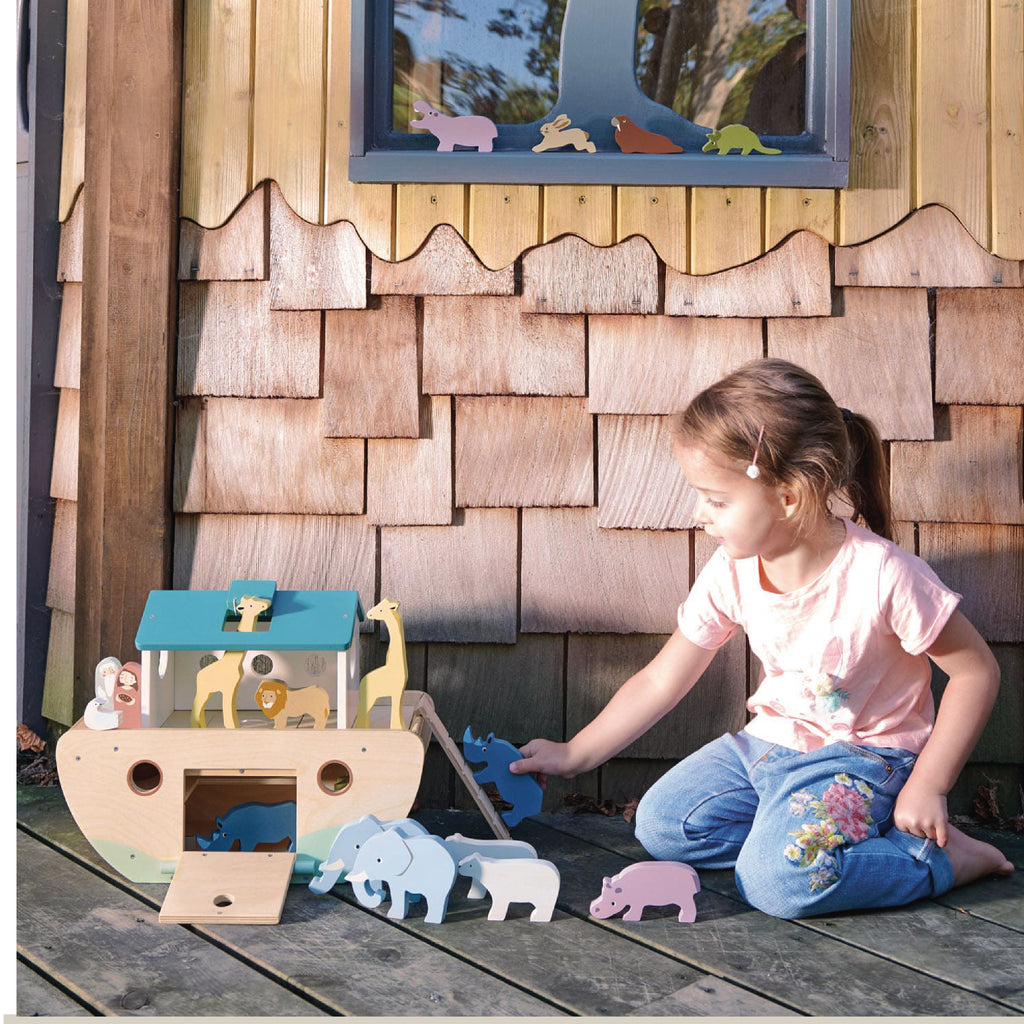 noah's wooden toy ark with rubber wood animals