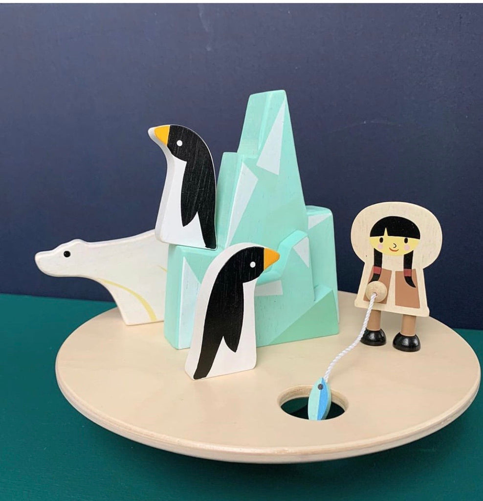 Tenderleaf wooden balancing arctic toy with penguins, a whale and a polar bear