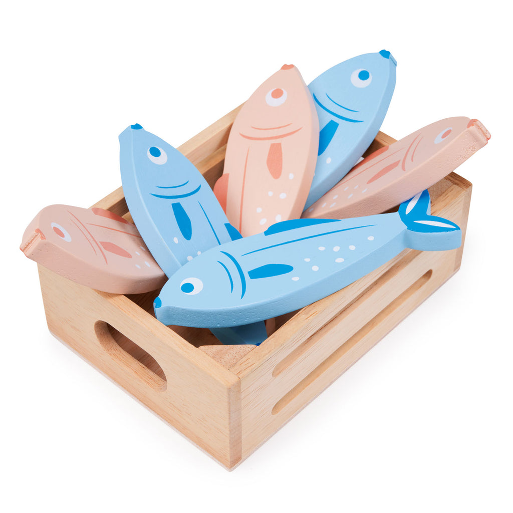 wooden play food market fish basket