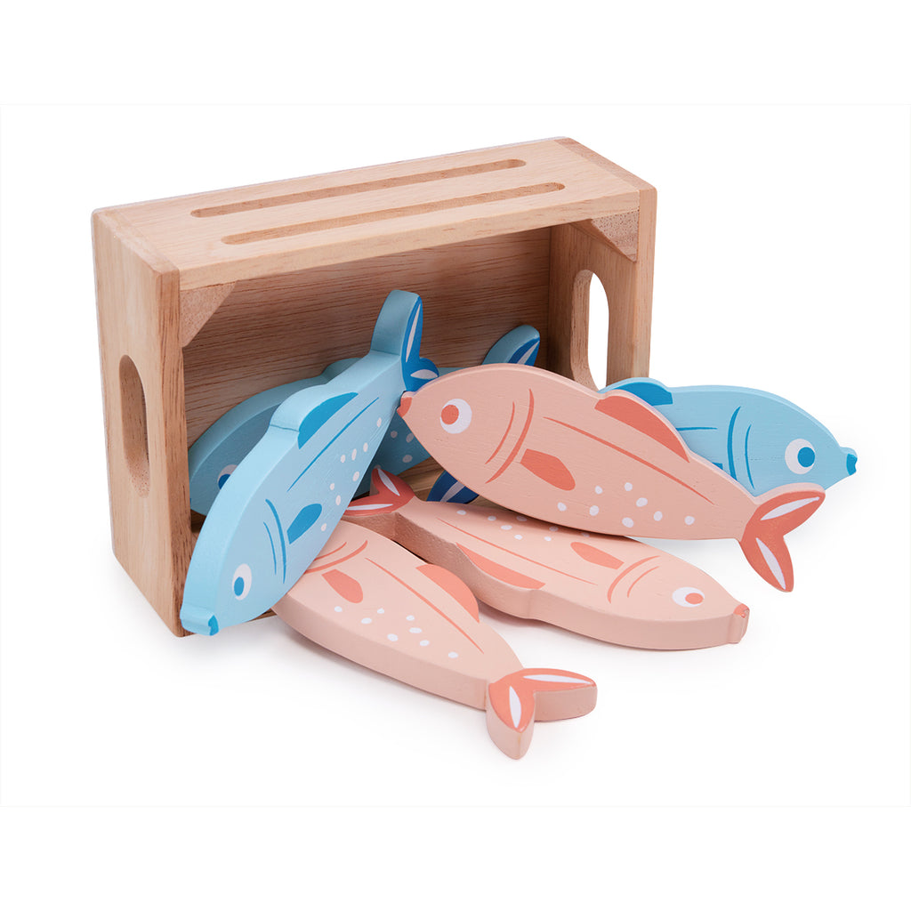 wooden play food market fish basket