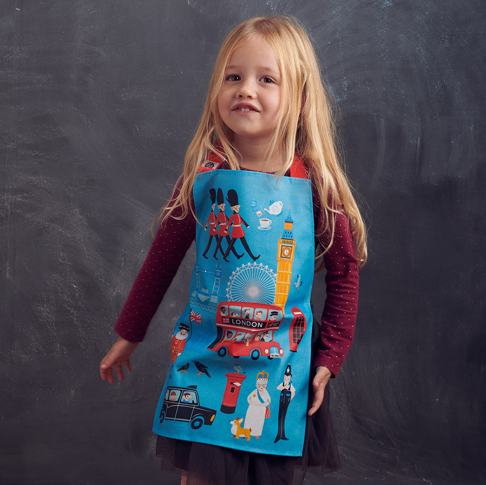 ThreadBear Design Biodegradable London theme Aprons with in blue