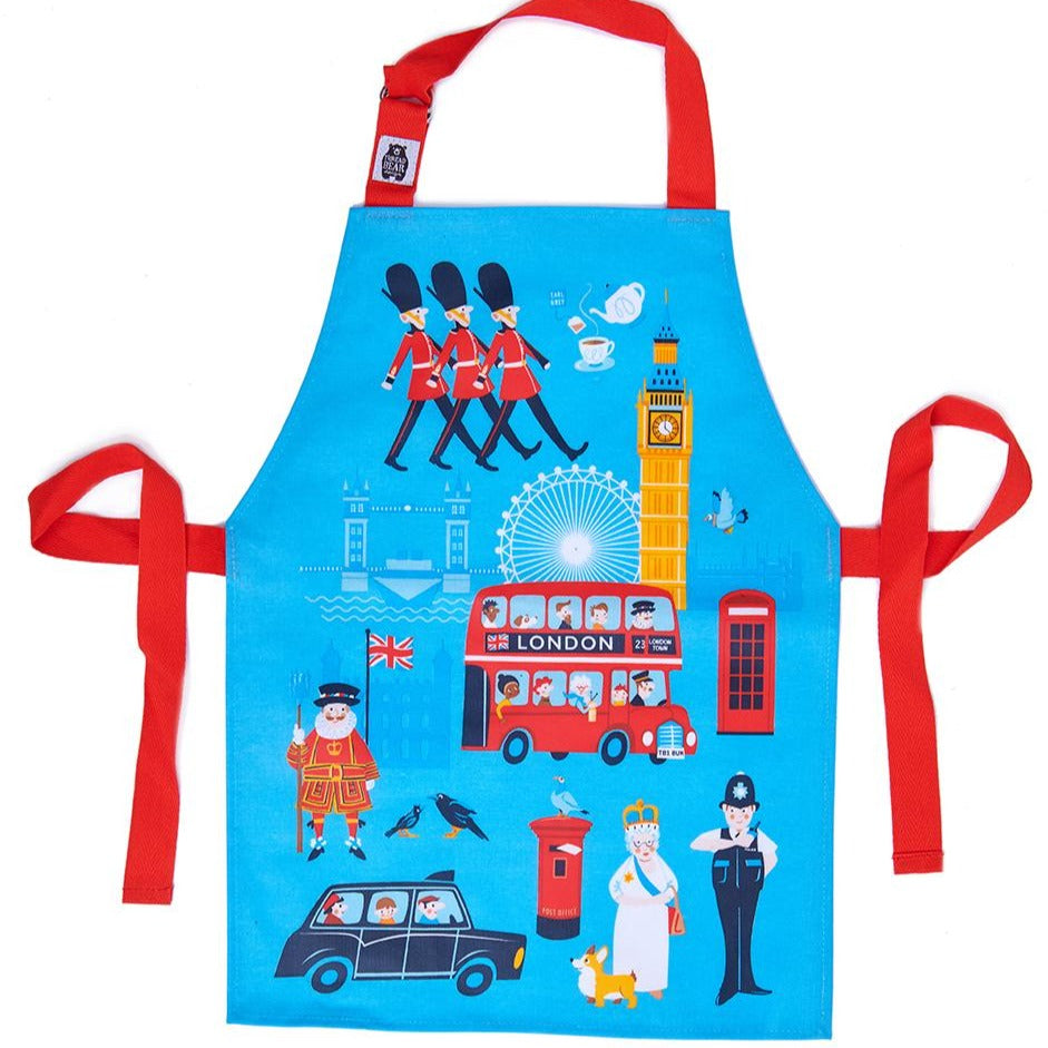 ThreadBear Design Biodegradable London theme Aprons with in blue