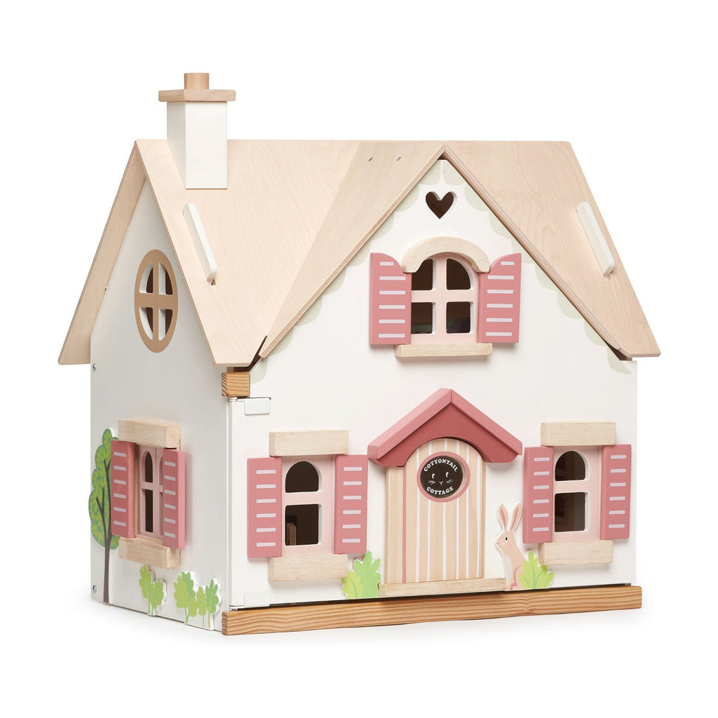 Tender Leaf wooden toy dolls house cottontail cottage with pink and white windows and doors