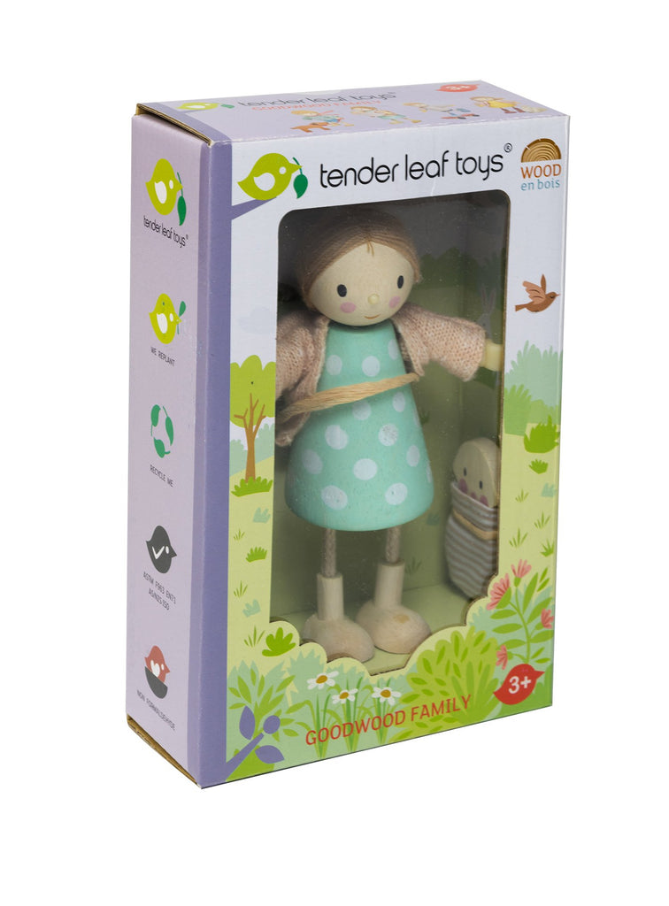 Tender Leaf Toys wooden doll Amy and her rabbit comes in an illustrated colour box