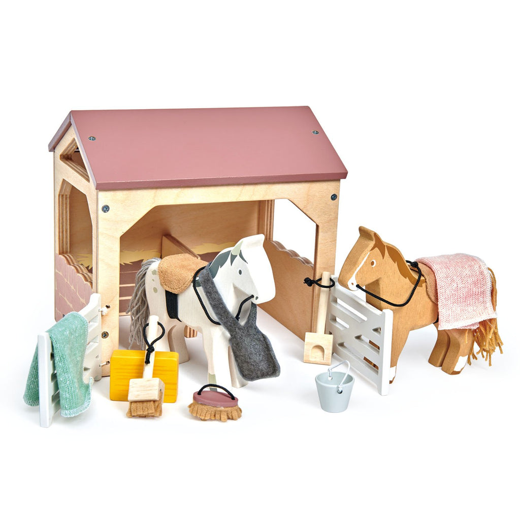 Tender Leaf Toys Wooden Dolls House Furniture Stables And Horses