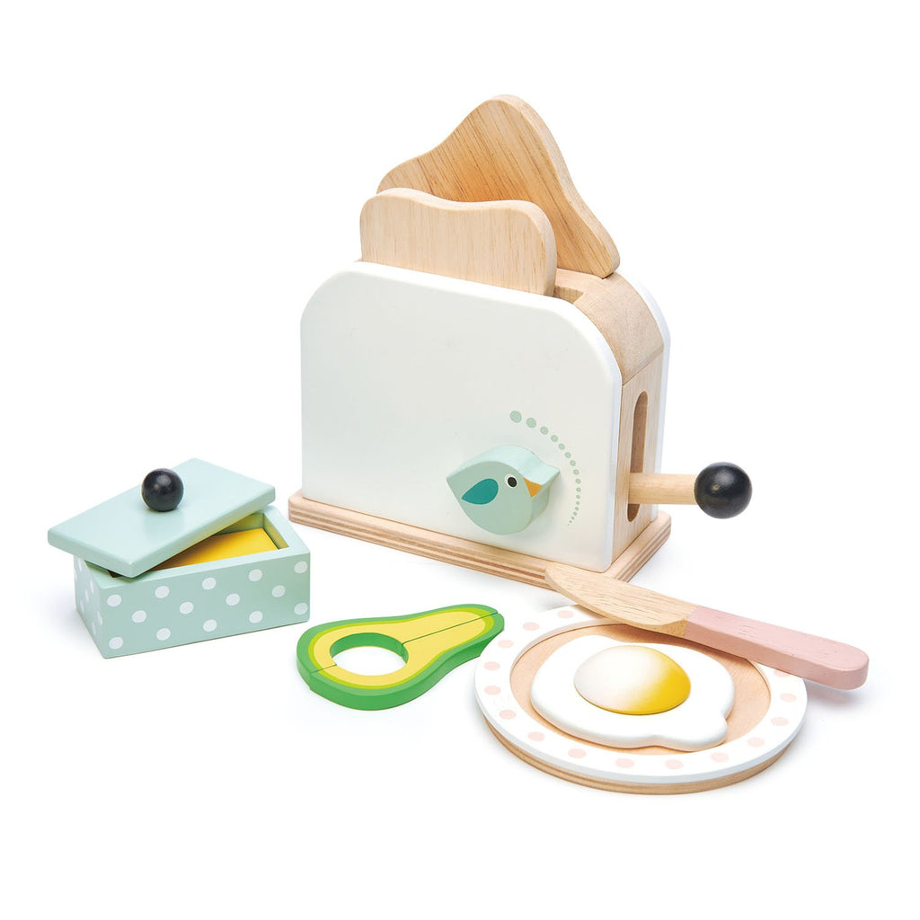 Tender Leaf wooden toys play food toaster and egg set with avocado and butter