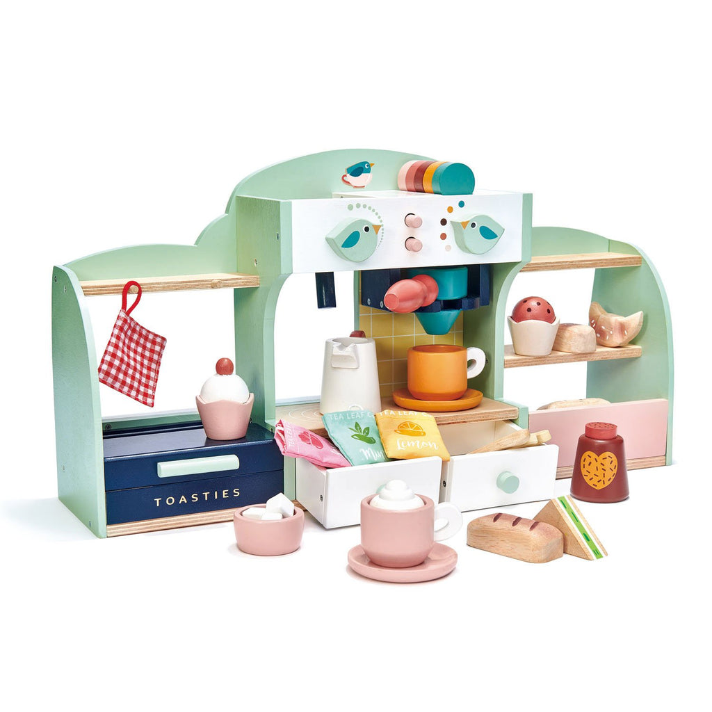 Tender Leaf wooden toys birds nest cafe with lots of colourful accessories for pretend play