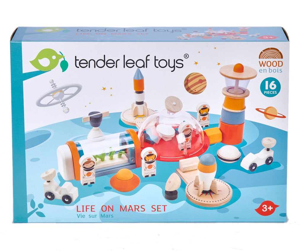 Tender Leaf Toys wooden Life on Mars play set. Your little astronauts will love this wooden realistic space station toy with lots of wooden accessories