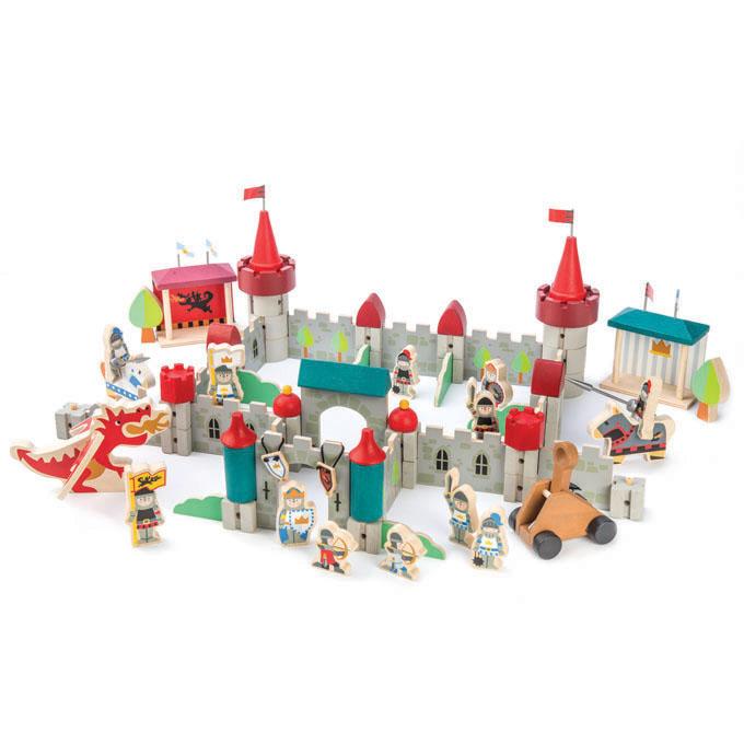 Tender Leaf Toys wooden castle building collection of 96 modular components