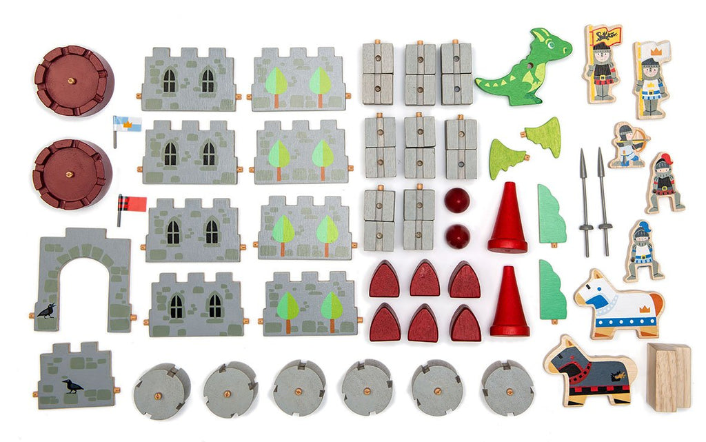 Tender Leaf Toys wooden modular castle set with 61 pieces
