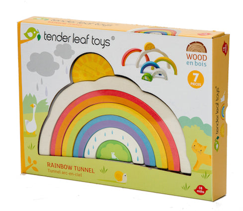 Tender Leaf Toys wooden rainbow tunnel stacking puzzle for children