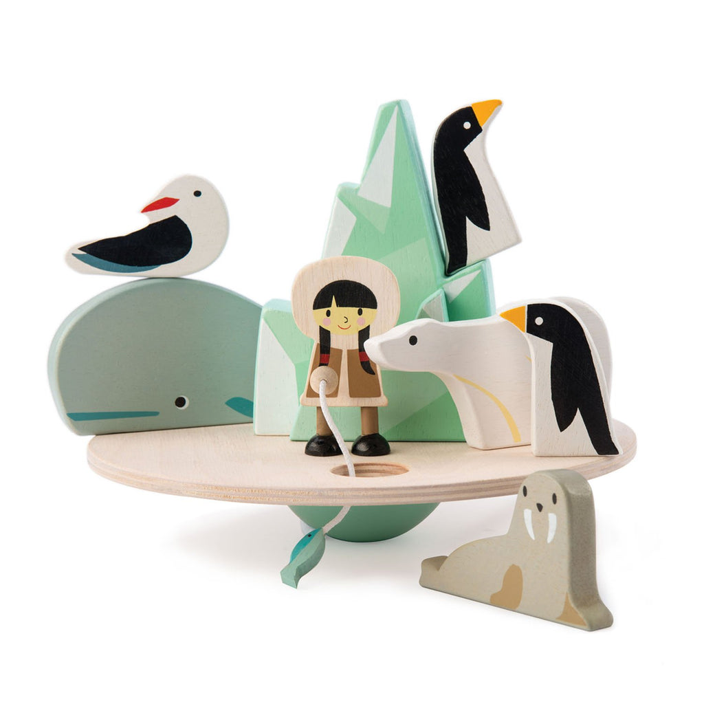 Tenderleaf wooden balancing arctic toy with penguins, a whale and a polar bear