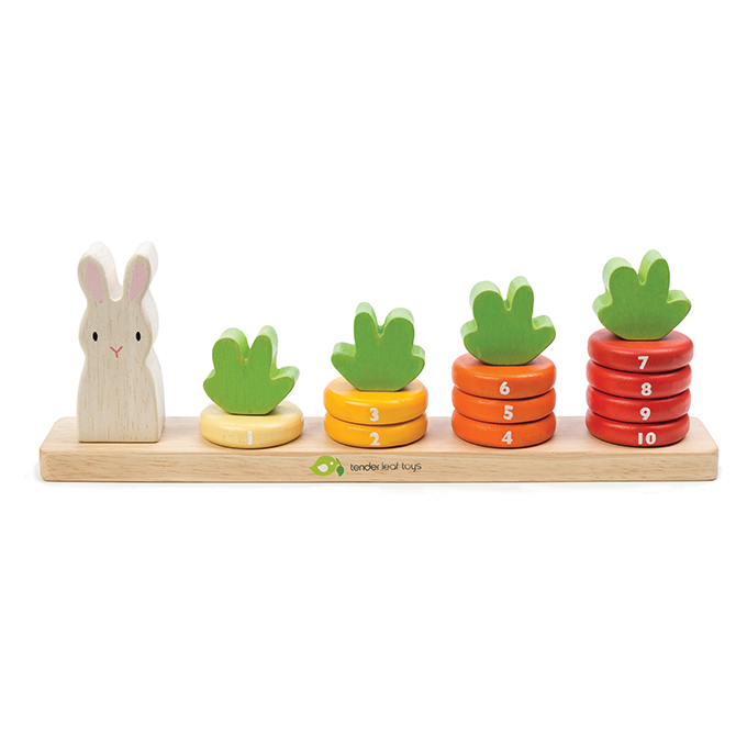 Tender Leaf Toys wooden counting game to educate toddlers. 10 numbered stacking rings designed for child development and learning through play