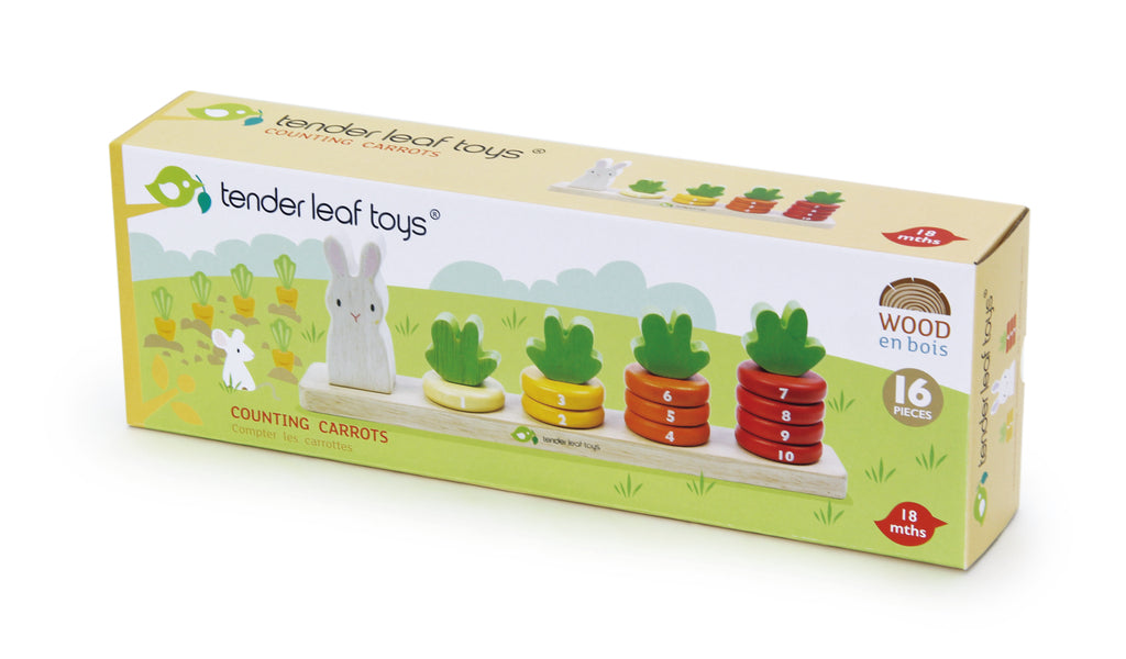 Tender Leaf Toys wooden counting game to educate toddlers. 10 numbered stacking rings designed for child development and learning through play