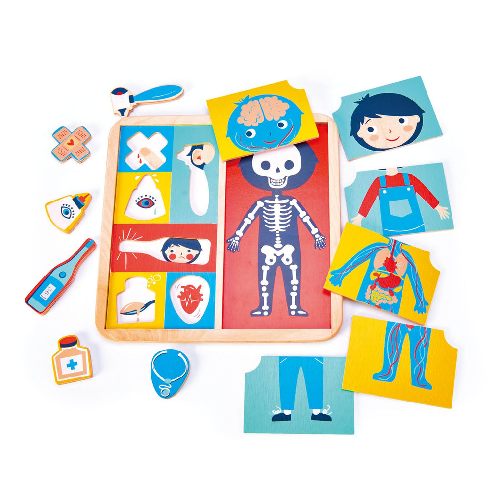 Tender Leaf Wooden toys puzzle with 12 pieces that teaches and explores how the body is made up
