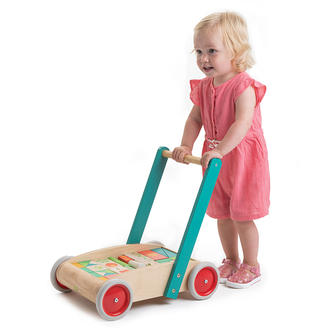 Tender Leaf Toys sustainable wooden baby walker with blocks for toddlers and children