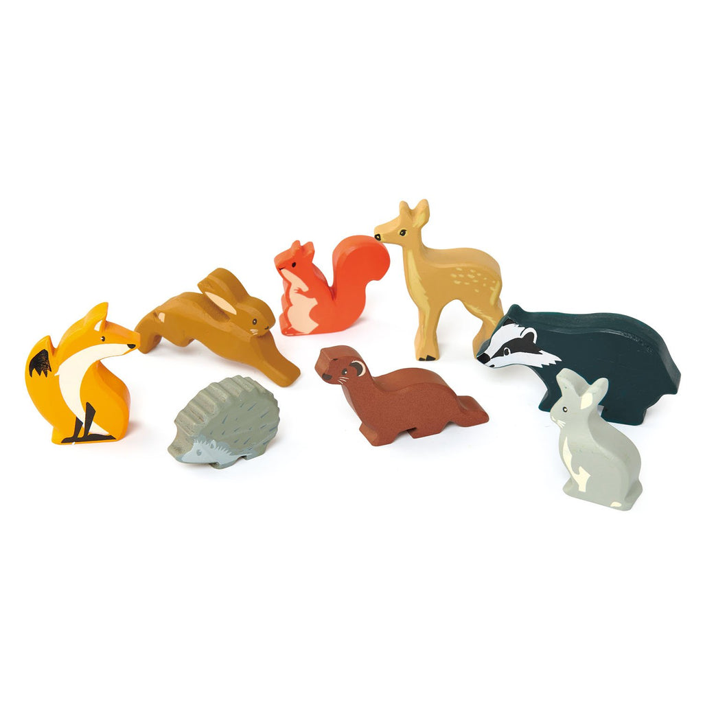 TenderLeaf wooden toys woodland animal and shelf set with 8 animals