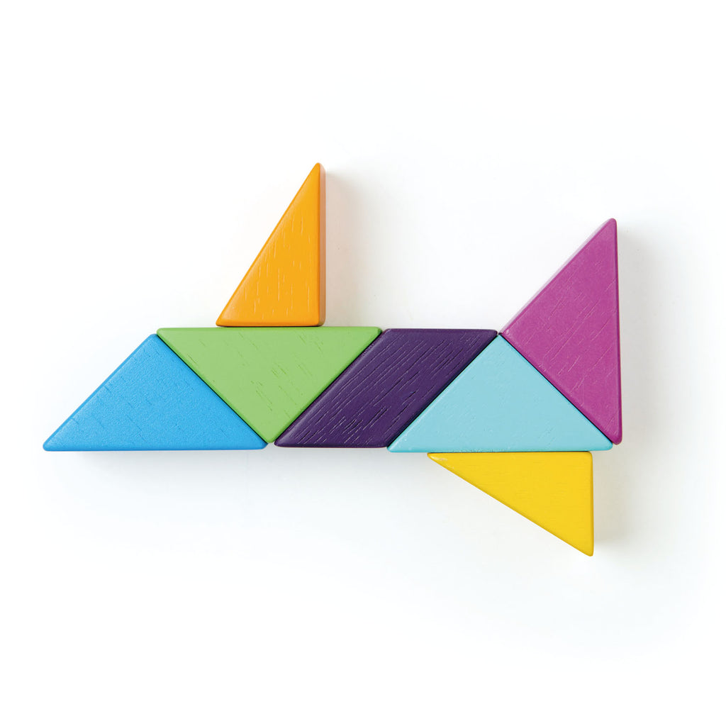 Tender Leaf Toys wooden set of colourful magnetic blocks, made from solid rubber wood and concealed multi directional magnets so always positive attraction