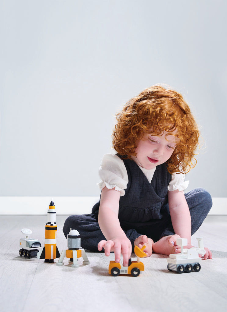 wooden toy space vehicle set for children