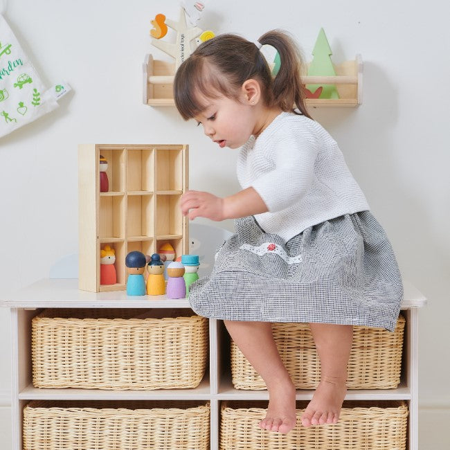 Tenderleaf furniture wooden storage unit with wicker baskets completely plastic free nursery decor