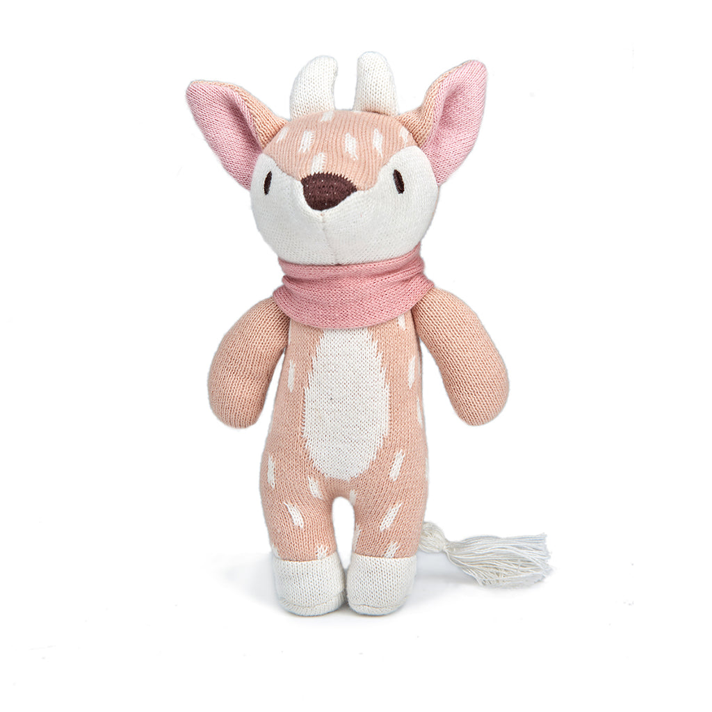 threadbear design baby and toddler toys soft knitted deer doll in pale pink and cream spots