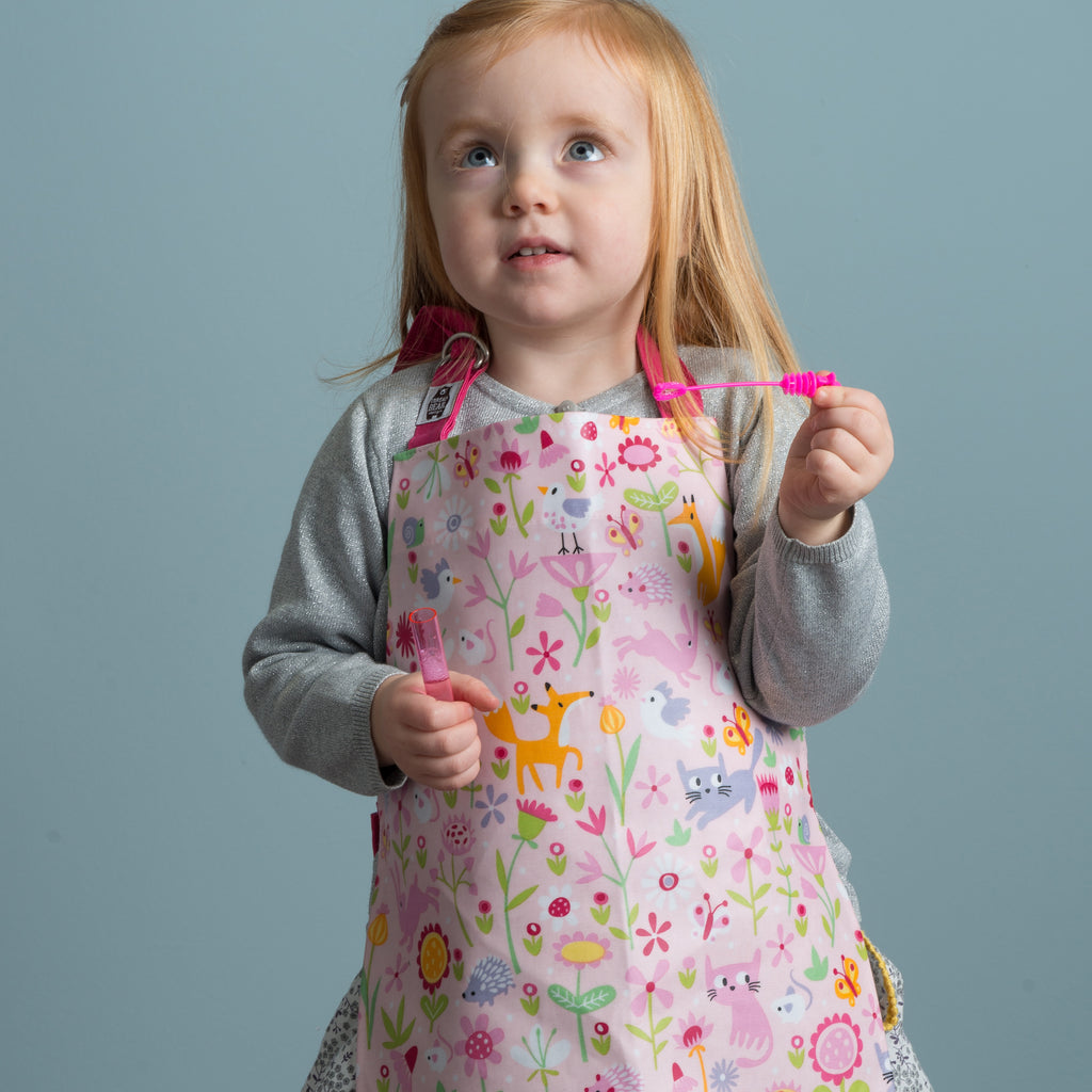 ThreadBear Design Biodegradable Aprons with flower garden design in pink