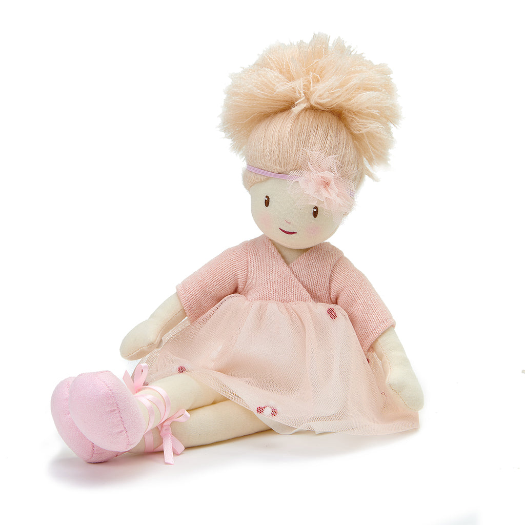 plastic-free sustainable toy Threadbear ballerina rag doll soft for children with blonde hair and dress