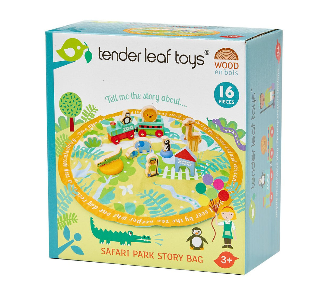 Tender Leaf Toys wooden and fabric safari park story bag with characters