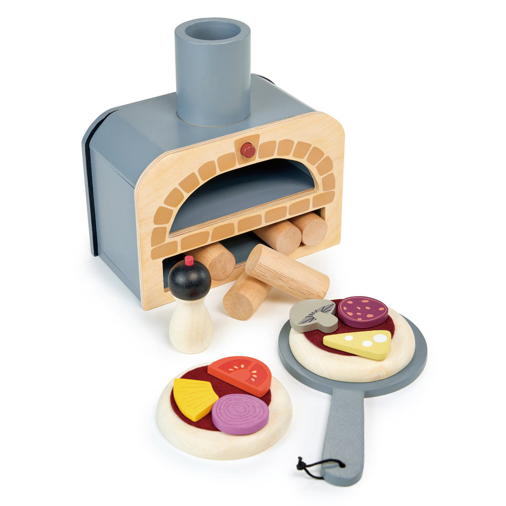 tender leaf toys wooden pizza oven with play food