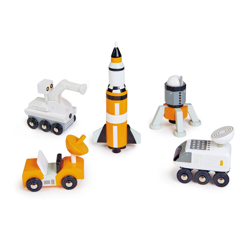 wooden toy space vehicle set for children